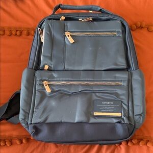 Samsonite Dark Blue Backpack with Rose Gold Accents